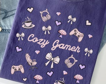 Cozy Gamer Girl Shirt | Pastel Gaming Controller Tee | Cute Kawaii Gamer Aesthetic Tshirt | Comfort Colors 1717 Cute Video Game Gift Her