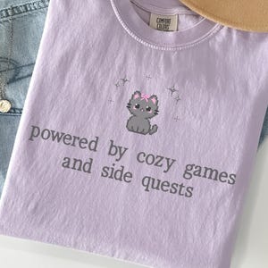 Pixel Cat Cottagecore Gamer Shirt | Cozy Games and Side Quests Tee | Aesthetic PNGTuber Gaming Gift | Girl Gamer Graphic Tee Comfort Colors image 1