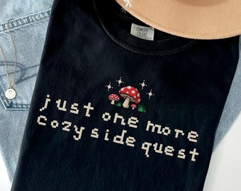 Cozy Gaming Mushroom T Shirt | Just One More Side Quest Graphic Comfort Colors Tee | Gamer Girl Gift | Vintage Pixel Cottagecore Shirt