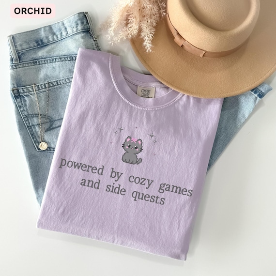 Pixel Cat Cottagecore Gamer Shirt | Cozy Games and Side Quests Tee | Aesthetic PNGTuber Gaming Gift | Girl Gamer Graphic Tee Comfort Colors