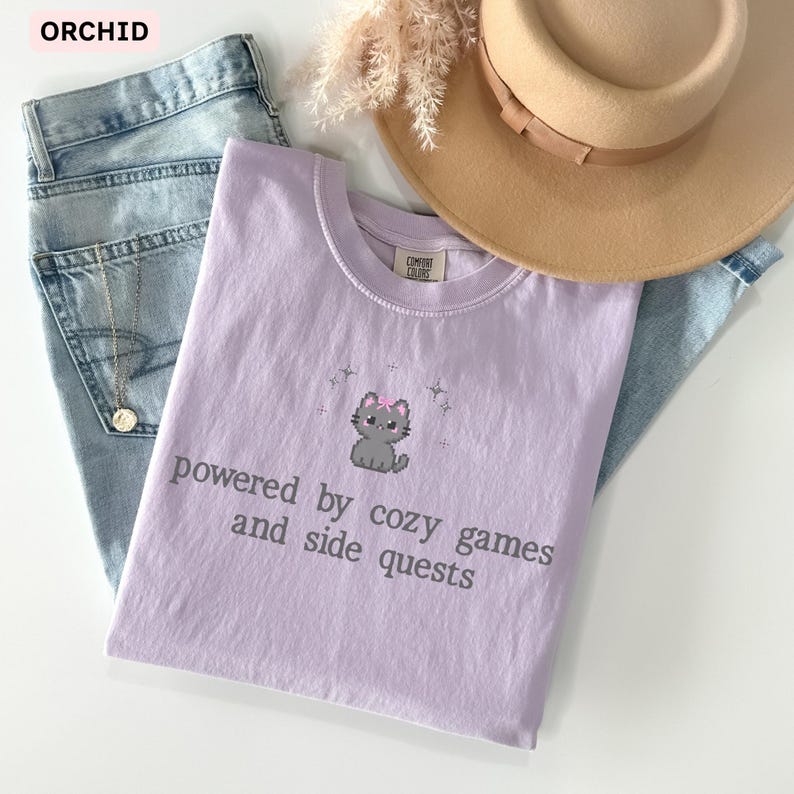 Pixel Cat Cottagecore Gamer Shirt | Cozy Games and Side Quests Tee | Aesthetic PNGTuber Gaming Gift | Girl Gamer Graphic Tee Comfort Colors image 1