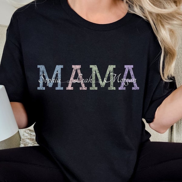 Customizable Kids names Mama shirt, Gift for Mom, Womens Mothers Day Apparel, New Mom Gift, Personalized T-shirt Gift for Her, Wife