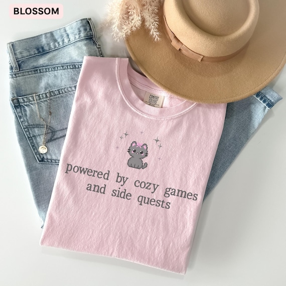 Pixel Cat Cottagecore Gamer Shirt | Cozy Games and Side Quests Tee | Aesthetic PNGTuber Gaming Gift | Girl Gamer Graphic Tee Comfort Colors