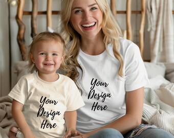 White Comfort Colors Mockup Shirt, Mother and Son mockup, Mother's Day Special, Mother and Me, White Bella Canvas 3001, White Gildan