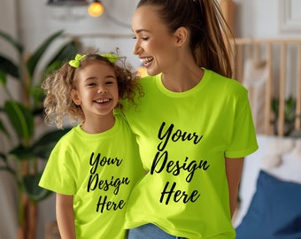 Neon Green Pepper Comfort Colors Mockup Shirt, Moeder en Dochter mockup, Moederdag Special, Moeder en Ik, Bella Canvas 3001, Gildan