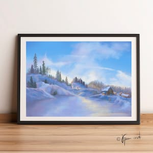 Impressão artística de paisagem de inverno com esqui nórdico: edição limitada em Giclée