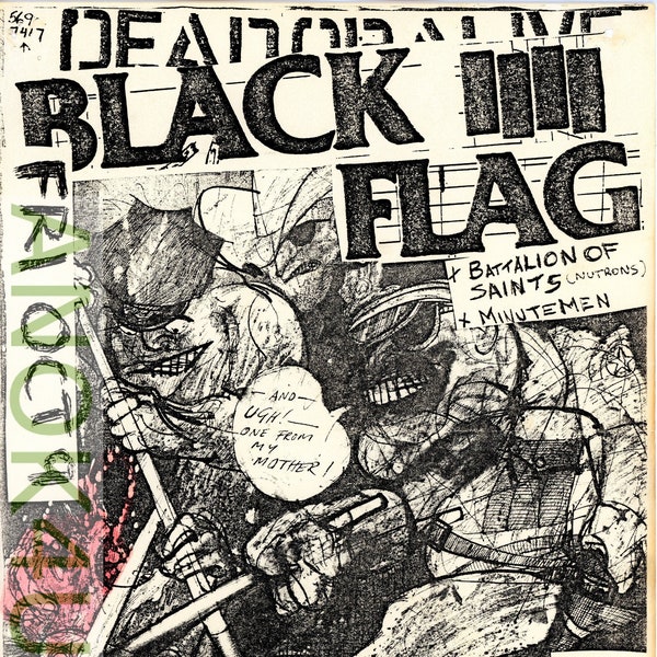 Black Flag and Battalion of Saints. Vintage 1980s punk rock flyer Fairmont Hall, San Diego