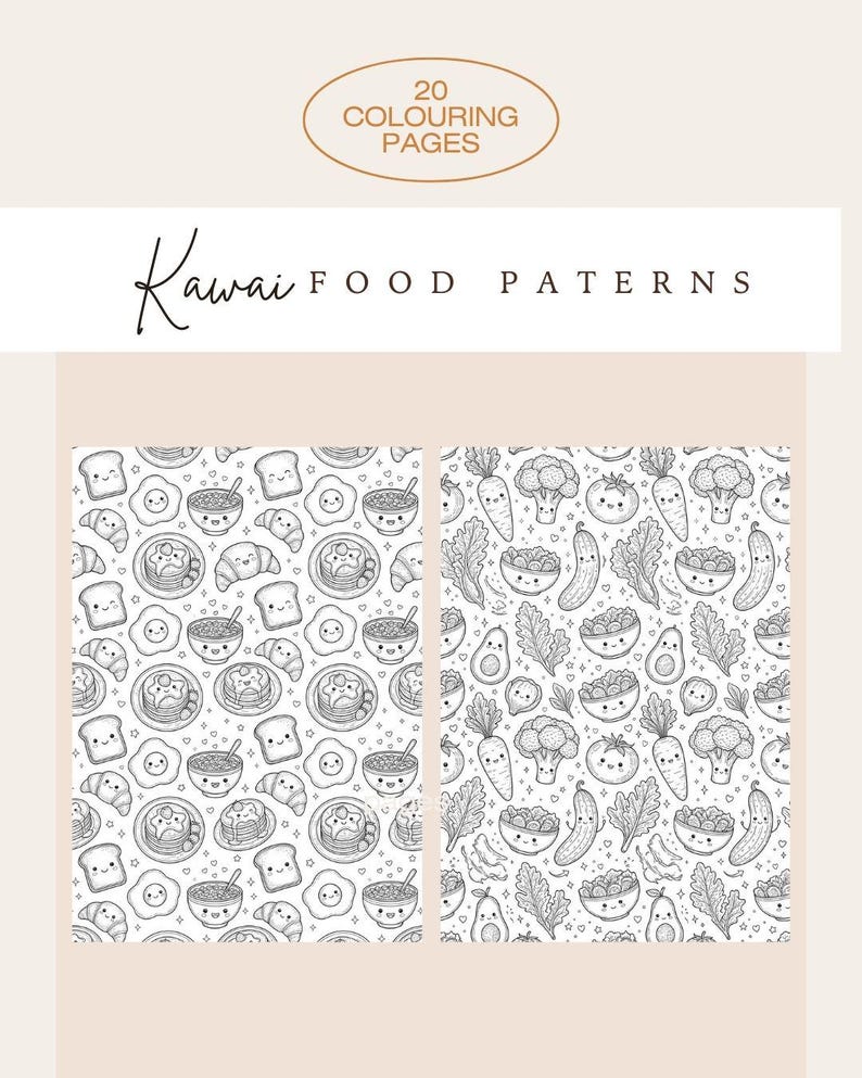Repeat Pattern Designs Food Kawaii Food Coloring Pages: 20 Repeat Pattern Designs (A4 PDF Download ...