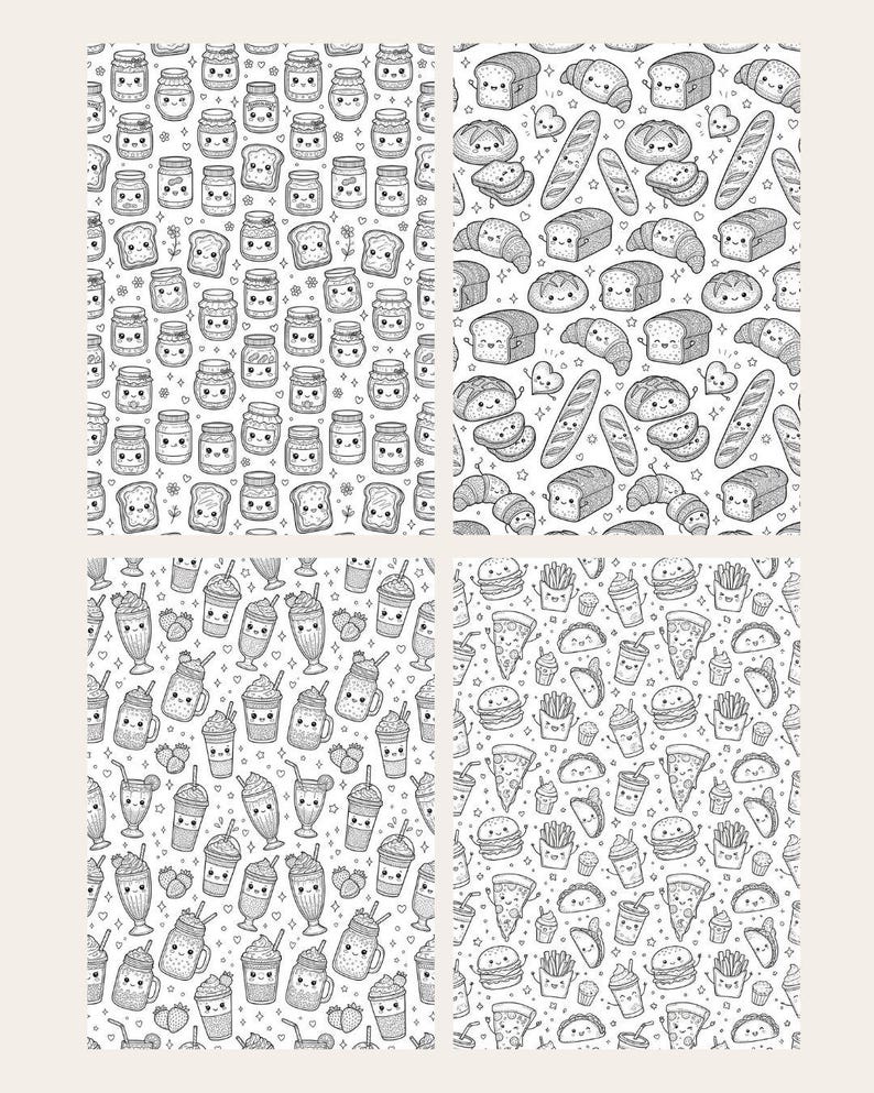 Repeat Pattern Designs Food Kawaii Food Coloring Pages: 20 Repeat Pattern Designs (A4 PDF Download ...
