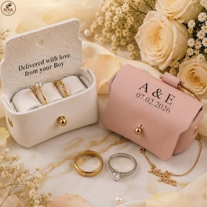 Custom Wedding Ring Leather Box, Personalized Engagement Ring Holder Pouch, Ring Bearer Dog For Couple, Engagement Ring Box