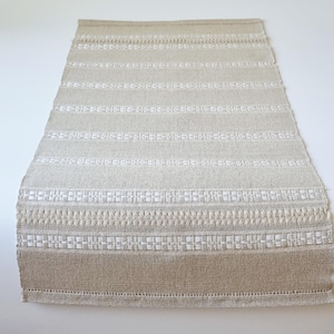 Caminho de mesa de linho feito à mão na Suécia - Toalha de mesa vintage feita à mão, Decoração de mesa de cozinha, Mesa de jantar com tecido creme, Estilo escandinavo