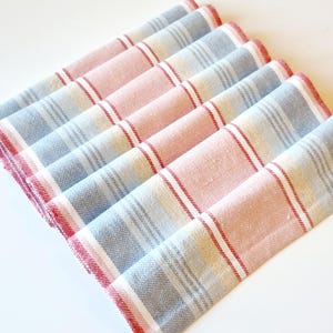 Handwoven tablerunner - Swedish large tablecloth striped cream, pink, blue / table decor / rustic tabletopper Scandi style home decor