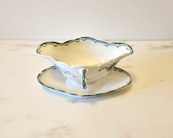 Antique Rörstrand Sauce Bowl, Carl-Harry Ståhlhane, Gröna Anna Green Floral Porcelain
