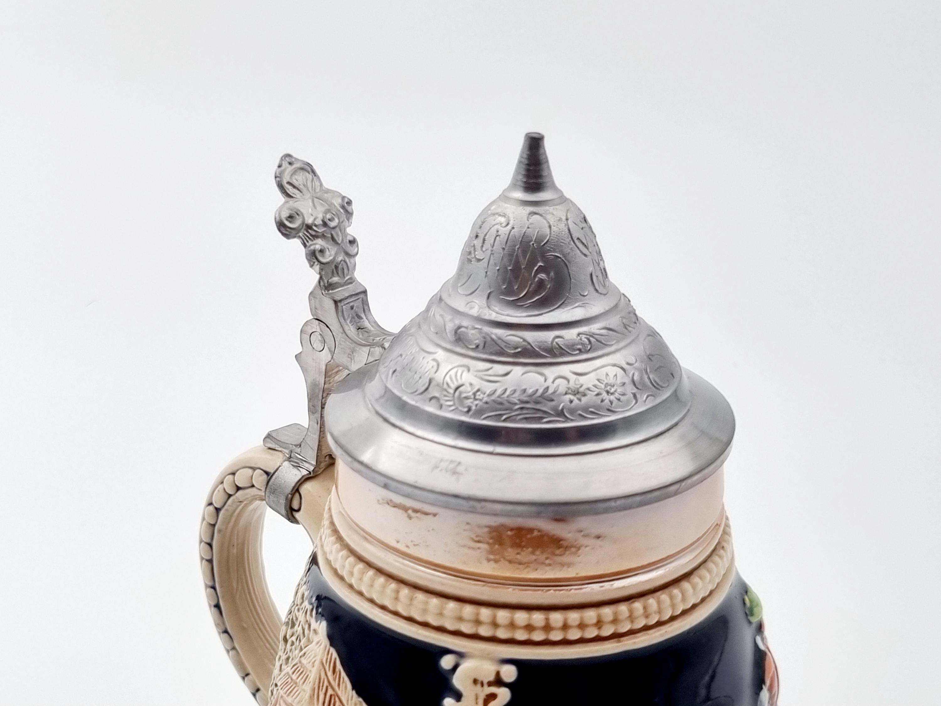 ヴィンテージの蓋付きビールジョッキ：西ドイツの陶器製バーウェア