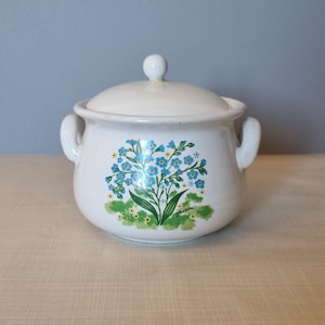 Skandinavisk keramikskål syltburk med lock - svensk folkkonst skål keramik, skandinavisk stil för köksinredning