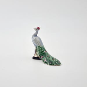 Peacook Figurine, small bird figure handmade sculpture, collectible vintage figure, green and white, nature