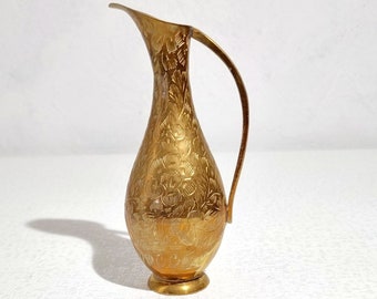 BRASS PITCHER INDIA - handmade art object from India, brass vintage home decor pitchers