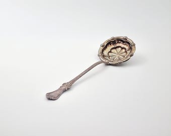 Grote antieke suikerlepel jaar 1902 Zweden gestempeld, zilveren bestek zilverwerk voor keuken