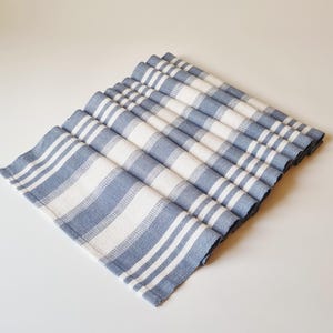 Handwoven Swedish Linen Table Runner - Blue & White Striped, Farmhouse Decor