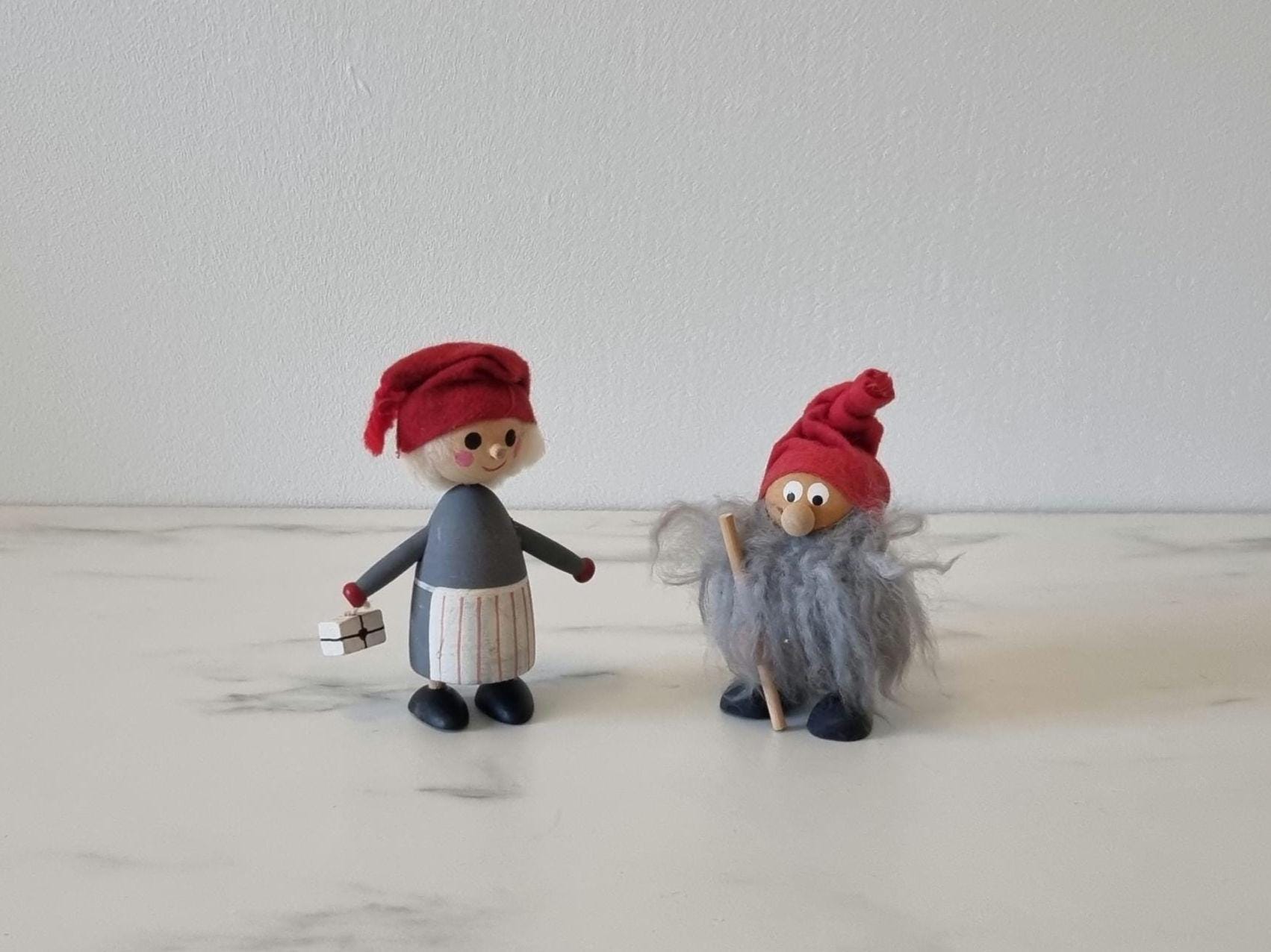Vintage Swedish Christmas Trolls: Handmade Wood Folk Art Figurines