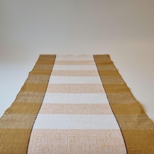 Swedish tablerunner woven tablecloth cream, brown striped/ vintage decor/ runner/ rustic/ scandinavian textile table cloth/ table decor