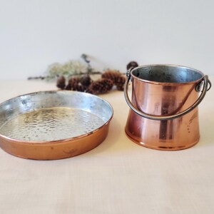 Olla y molde para tartas de cobre martillado sueco, decoración de pared de cobre, utensilios de cocina vintage