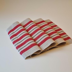 Caminho de mesa trançado - Tecido vintage sueco listrado vermelho e creme, decoração de linho estilo fazenda, decoração de casa escandinava