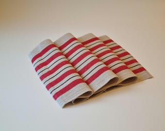 Vintage Swedish Linen Table Runner: Red Striped Farmhouse Decor