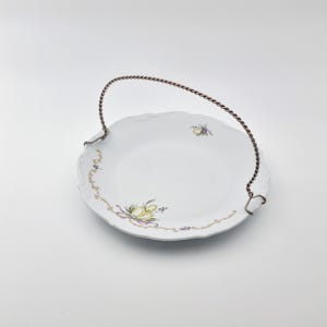 Vintage Reichenbach Germany Cake Plate: Porcelain Serving Tray with Silver Handle