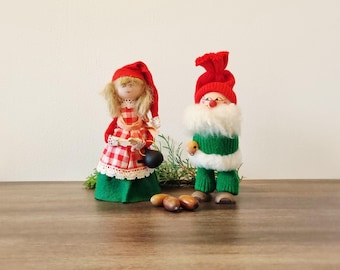 Scandinavian Christmas Decor - Two Elfs Vintage Nordic Style, Handmade Sweden  Folk Art Figure