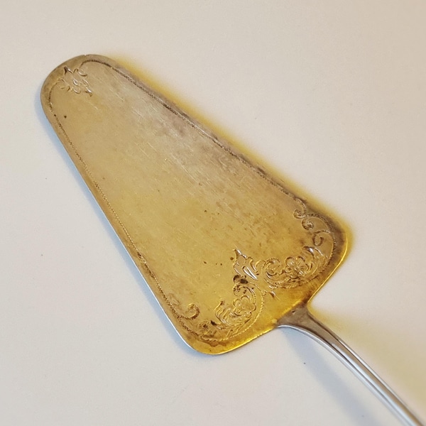 Antique Swedish Silver Coated Cake Server, Rococo Dessert Spatula