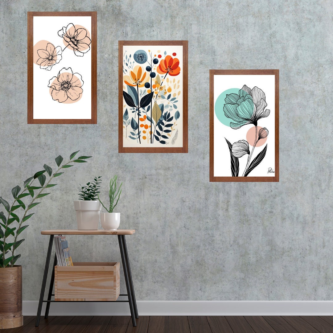 Mid Century Art Prints Set of 3, Neutral Modern Wall Art Decor ...