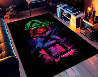 Joystick Button Rug, Colorful Game Room Decor, Custom Gamer Area Rug