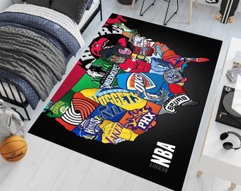 Basketball Teams Map Rug: Colorful Sports Area Rug