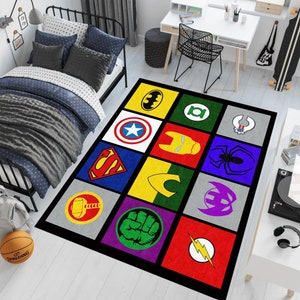 Hero Rug,Super Hero icon,Avengers Movie Rug,Fantastic Rug,Movie Decor,Spiderman,Ironman,Unique Rug,Area Rug,Kids Room Rug,Gifts For Him
