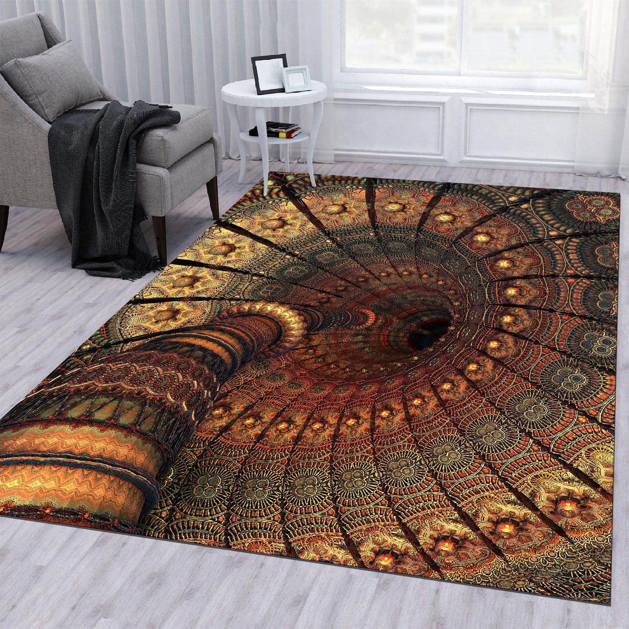 Three Dimension Design Rugs 3D Mandala Illusion Rug: Colorful Living Room Decor, Washable Anti-slip ...