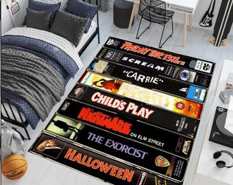 Horror Movie Area Rug: Gothic Fear Film Decor, Scary Movie Cover
