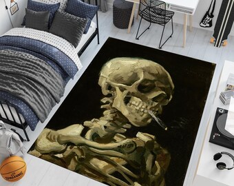 Skull Art Rug,Horror Decor, Gothic Room Accent