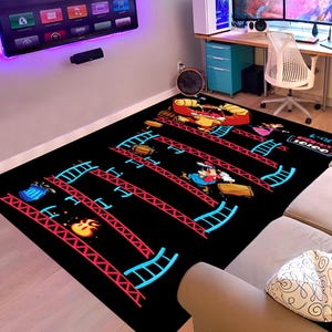 Arcade Game Rug: 3D Neon Design, Gamer Room Decor