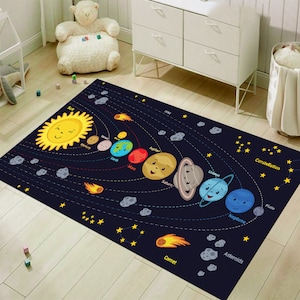 Planets Rug, Space Rug, Black Rug,Space Decor,Astronaut Rug,Kids Room Rug,Boys Room Rug,Custom Rug,Gift for Kids,Personalized Gifts,Area Rug