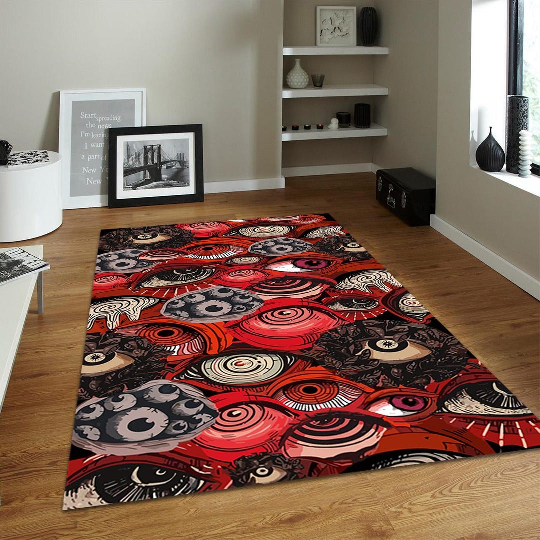 Wednesday Rug Red Eyes Horror Rug, Gothic Design Rug, Red & Black Gothic Horror Floor ...
