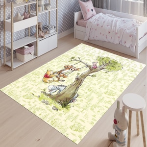 Alfombra de Winnie the Pooh, alfombra para habitación infantil, alfombra de dibujos animados, alfombra amarilla para niños, alfombra para habitación infantil, decoración de habitación infantil, alfombra para dormitorio, decoración infantil, alfombra personalizada, alfombra de área