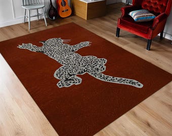 Tibetan Leopard Area Rug - Terracotta Safari Animal Print Carpet - Trendy Kids Bedroom & Nursery Floor Decor