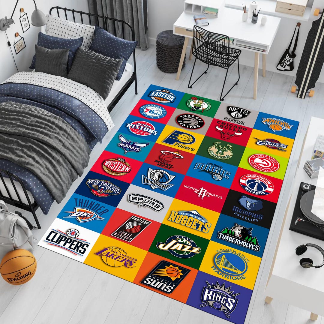 Basketball Teams Rug: Colorful Team Logos, Sports Area Rug - Etsy