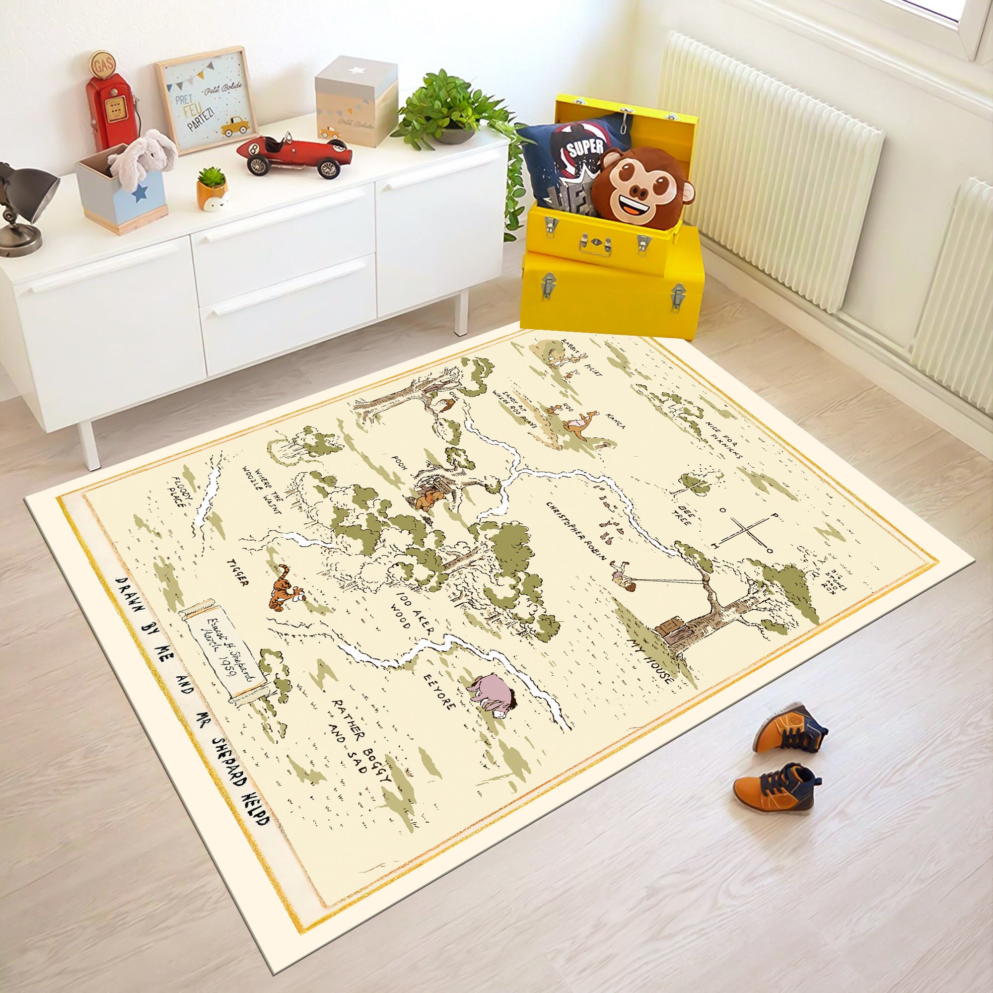 Discover Winnie the Pooh Rug,Winnie Map Rug,Map Rug,Cartoon Rug, Colorful Rug, Kids Room Rug,Nursery Decor