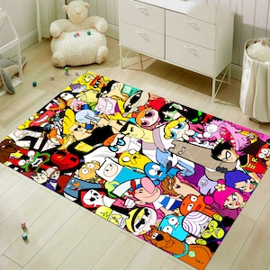 Vloerkleed stripfiguren, vloerkleed populaire personages, cartoontapijt, vloerkleed kinderkamer, decoratie kinderkamer, slaapkamerkleed, cadeau voor kinderen, leuk vloerkleed, aangepast vloerkleed, karpet
