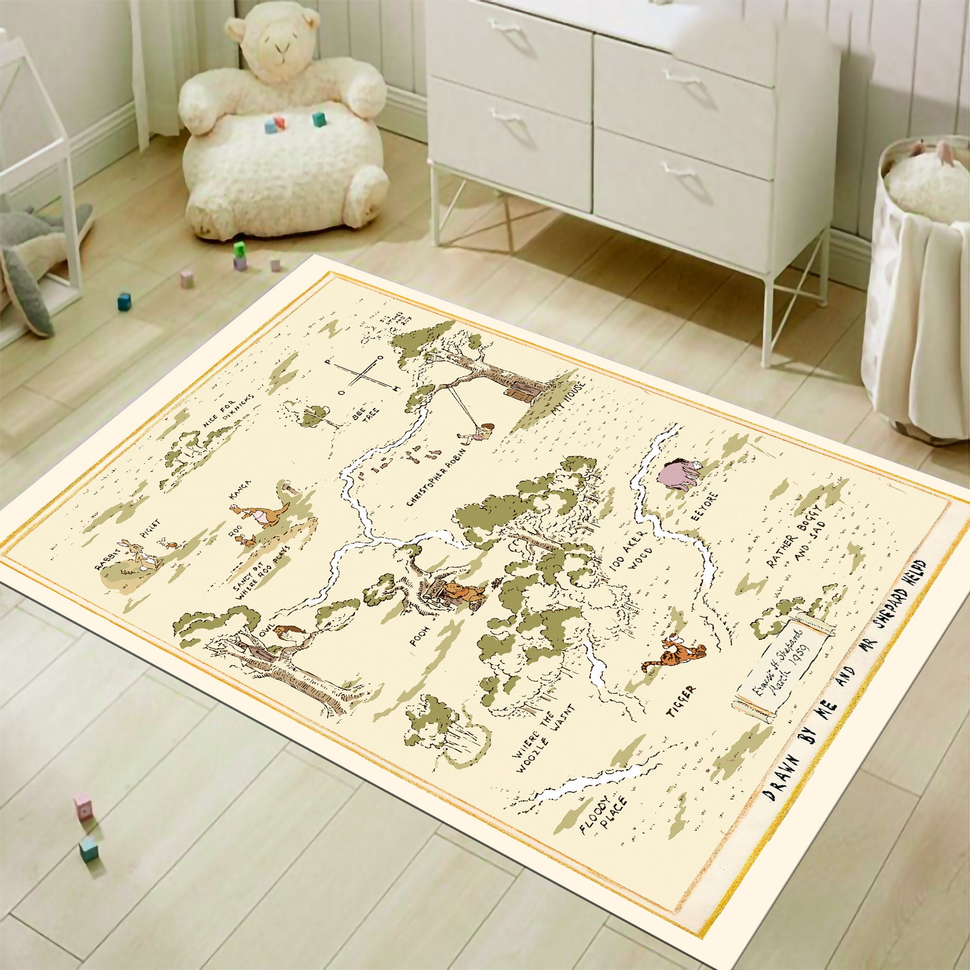 Discover Winnie the Pooh Rug,Winnie Map Rug,Map Rug,Cartoon Rug, Colorful Rug, Kids Room Rug,Nursery Decor