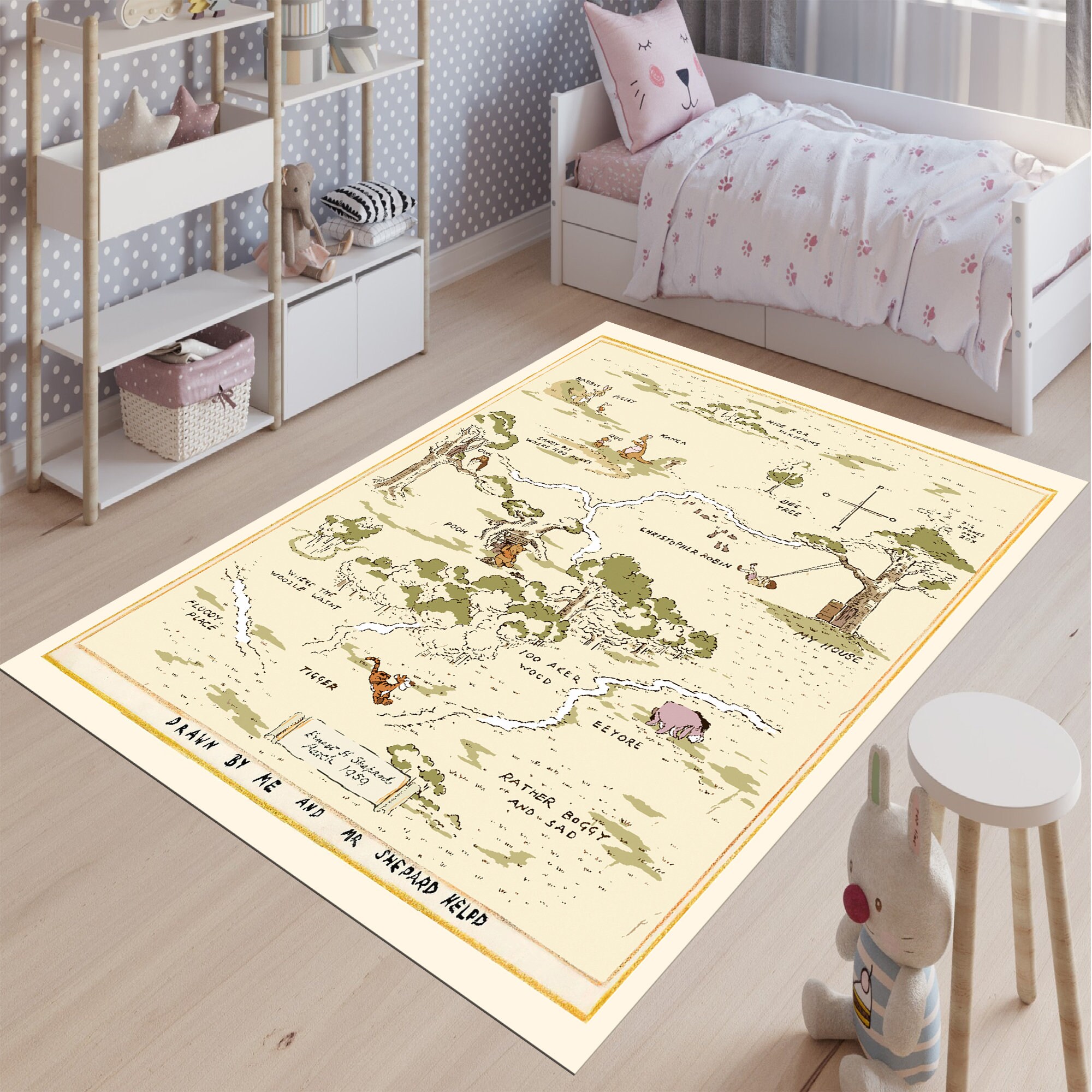 Discover Winnie the Pooh Rug,Winnie Map Rug,Map Rug,Cartoon Rug, Colorful Rug, Kids Room Rug,Nursery Decor