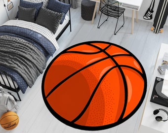 Tappeto da basket, Tappeto da pallacanestro, Tappeto arancione, Tappeto circolare, Tappeto rotondo, Regalo per lui, Tappeto da camera per ragazzi, Tappeto personalizzato, Regali personalizzati, Tappeto per area.