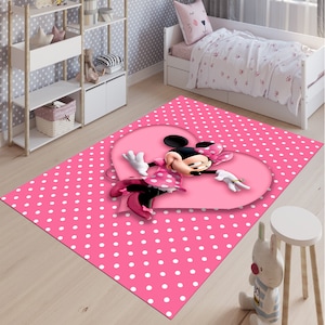 Minnie Rug, Mouse Rug, Cartoon Rug, Gift for Daughter, Pink Rug, Kids Room Rug, Nursery Decor, Kids Decor, Cute Rug, Girl Room Rug, Area Rug
